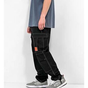 Empyre Loose Fit Embroidered Black Cargo Skate Pants Size 28